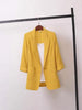 Women's Slim Fit Polyester Solid Color Suit Collar Three Quarter Sleeve One Button Jacket with Buttons for Summer in Black White Yellow