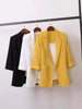 Women's Slim Fit Polyester Solid Color Suit Collar Three Quarter Sleeve One Button Jacket with Buttons for Summer in Black White Yellow