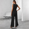 Women's Sleeveless High Waist Polyester Pants with Button Solid Color Business Casual Office Style for Spring in Black Khaki Brown