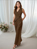 Women's Sleeveless High Waist Polyester Pants with Button Solid Color Business Casual Office Style for Spring in Black Khaki Brown