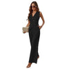 Women's Sleeveless High Waist Polyester Pants with Button Solid Color Business Casual Office Style for Spring in Black Khaki Brown