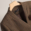 Women's Regular Fit Blended Fabric Striped Lattice Collarless Long Sleeve Tie Up Jacket with Pocket Office Winter Jacket