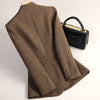 Women's Regular Fit Blended Fabric Striped Lattice Collarless Long Sleeve Tie Up Jacket with Pocket Office Winter Jacket