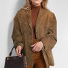 Women's Regular Fit Single-Breasted Lapel Long Sleeve Blazer Jacket with Buttons for Autumn Office in Brown Khaki