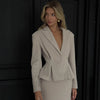 Women's Slim Fit Spring Polyester Blend Business Casual Jacket with Cinched Waist for Office Office in Apricot