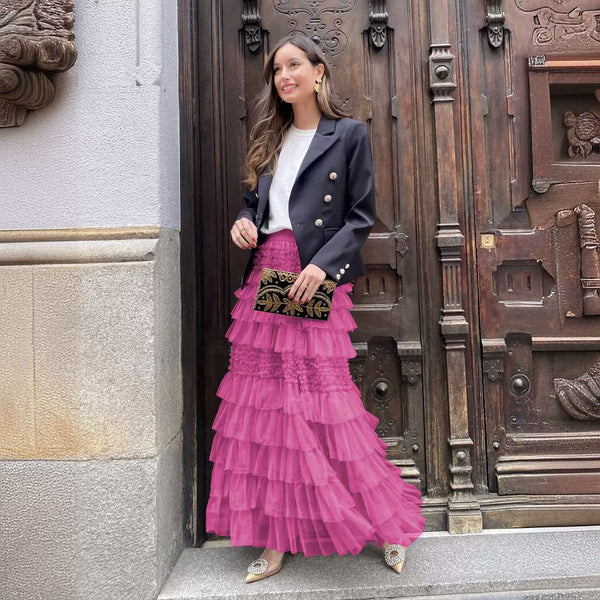 Women's Mesh Solid Color Lolita Blazer with Gauze Detail for Summer in Pink