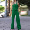 Women's British Style Sleeveless Solid Color Polyester Wide Leg Pants with Buttons for Spring in Black Gray