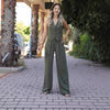 Women's British Style Sleeveless Solid Color Polyester Wide Leg Pants with Buttons for Spring in Black Gray