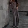 Women's British Style Sleeveless Solid Color Polyester Wide Leg Pants with Buttons for Spring in Black Gray