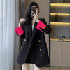 Women's Regular Fit Long Sleeve Solid Color Jacket with Double-Row Two-Grain Buckle Office Wind Style for Daily Wear in Red Royal Blue Green