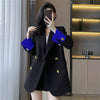 Women's Regular Fit Long Sleeve Solid Color Jacket with Double-Row Two-Grain Buckle Office Wind Style for Daily Wear in Red Royal Blue Green