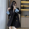 Women's Regular Fit Long Sleeve Solid Color Jacket with Double-Row Two-Grain Buckle Office Wind Style for Daily Wear in Red Royal Blue Green