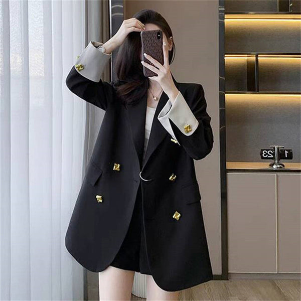 Women's Regular Fit Long Sleeve Solid Color Jacket with Double-Row Two-Grain Buckle Office Wind Style for Daily Wear in Red Royal Blue Green