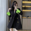 Women's Regular Fit Long Sleeve Solid Color Jacket with Double-Row Two-Grain Buckle Office Wind Style for Daily Wear in Red Royal Blue Green