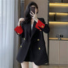 Women's Regular Fit Long Sleeve Solid Color Jacket with Double-Row Two-Grain Buckle Office Wind Style for Daily Wear in Red Royal Blue Green
