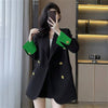 Women's Regular Fit Long Sleeve Solid Color Jacket with Double-Row Two-Grain Buckle Office Wind Style for Daily Wear in Red Royal Blue Green