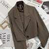 Women's Loose Fit Solid Color Polyester Jacket with Suit Collar Long Sleeves and Single Row Multiple Buckle Closure for Office in Spring