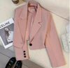 Women's Loose Fit Solid Color Polyester Jacket with Suit Collar Long Sleeves and Single Row Multiple Buckle Closure for Office in Spring