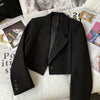 Women's Loose Fit Solid Color Polyester Jacket with Suit Collar Long Sleeves and Single Row Multiple Buckle Closure for Office in Spring