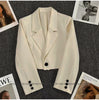 Women's Loose Fit Solid Color Polyester Jacket with Suit Collar Long Sleeves and Single Row Multiple Buckle Closure for Office in Spring