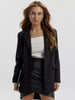 Women's Loose Fit One Button Polyester Solid Color Suit Collar Long Sleeve Jacket with Pocket for Elegant Spring Look in Black
