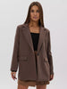 Women's Loose Fit One Button Polyester Solid Color Suit Collar Long Sleeve Jacket with Pocket for Elegant Spring Look in Black