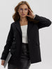 Women's Loose Fit One Button Polyester Solid Color Suit Collar Long Sleeve Jacket with Pocket for Elegant Spring Look in Black