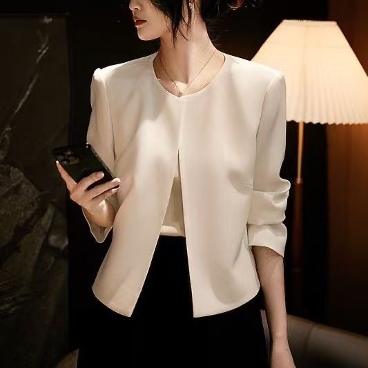Women's Open-Front Blazer, Collarless Design and Long Sleeves