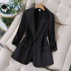Women's Slim Fit Satin Solid Color Suit Collar Three-Quarter Sleeve One Button Jacket for Summer Office