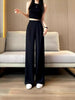 Women's Lightweight High Waist Straight Leg Polyester Dress Pants with Pockets for Spring Summer Work in Black Khaki