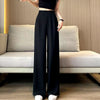 Women's Lightweight High Waist Straight Leg Polyester Dress Pants with Pockets for Spring Summer Work in Black Khaki
