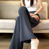Women's Lightweight High Waist Straight Leg Polyester Dress Pants with Pockets for Spring Summer Work in Black Khaki