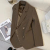 Women's Brown Blazer, Lapel Collar, Long Sleeves and Relaxed Shape