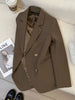 Women's Brown Blazer, Lapel Collar, Long Sleeves and Relaxed Shape
