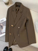 Women's Brown Blazer, Lapel Collar, Long Sleeves and Relaxed Shape