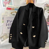 Women's Brown Blazer, Lapel Collar, Long Sleeves and Relaxed Shape