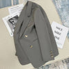 Women's Brown Blazer, Lapel Collar, Long Sleeves and Relaxed Shape