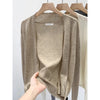 Women's Lightweight Polyester Solid Color Collarless Long Sleeve Pullover Cardigan for Spring in Oatmeal Apricot Gray