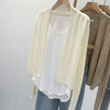 Women's Lightweight Polyester Solid Color Collarless Long Sleeve Pullover Cardigan for Spring in Oatmeal Apricot Gray