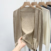 Women's Lightweight Polyester Solid Color Collarless Long Sleeve Pullover Cardigan for Spring in Oatmeal Apricot Gray
