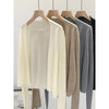 Women's Lightweight Polyester Solid Color Collarless Long Sleeve Pullover Cardigan for Spring in Oatmeal Apricot Gray