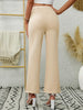 Women's Slim Fit Stretchy Flared Polyester Pants with Front Pocket Decoration for Spring in Style