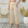 Women's Slim Fit Stretchy Flared Polyester Pants with Front Pocket Decoration for Spring in Style