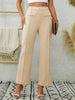 Women's Slim Fit Stretchy Flared Polyester Pants with Front Pocket Decoration for Spring in Style