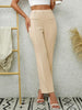 Women's Slim Fit Stretchy Flared Polyester Pants with Front Pocket Decoration for Spring in Style