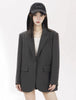 Women's Loose Fit One Button Suit Collar Long Sleeve Casual Jacket for Spring Fall in Black Gray
