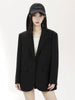 Women's Loose Fit One Button Suit Collar Long Sleeve Casual Jacket for Spring Fall in Black Gray