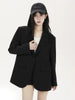 Women's Loose Fit One Button Suit Collar Long Sleeve Casual Jacket for Spring Fall in Black Gray