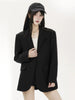 Women's Loose Fit One Button Suit Collar Long Sleeve Casual Jacket for Spring Fall in Black Gray