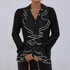 Women's Routine Fit Single Breasted Polyester Solid Color Shirt Collar Long Sleeve Ruffle Basic Blazer for Spring in White Black
